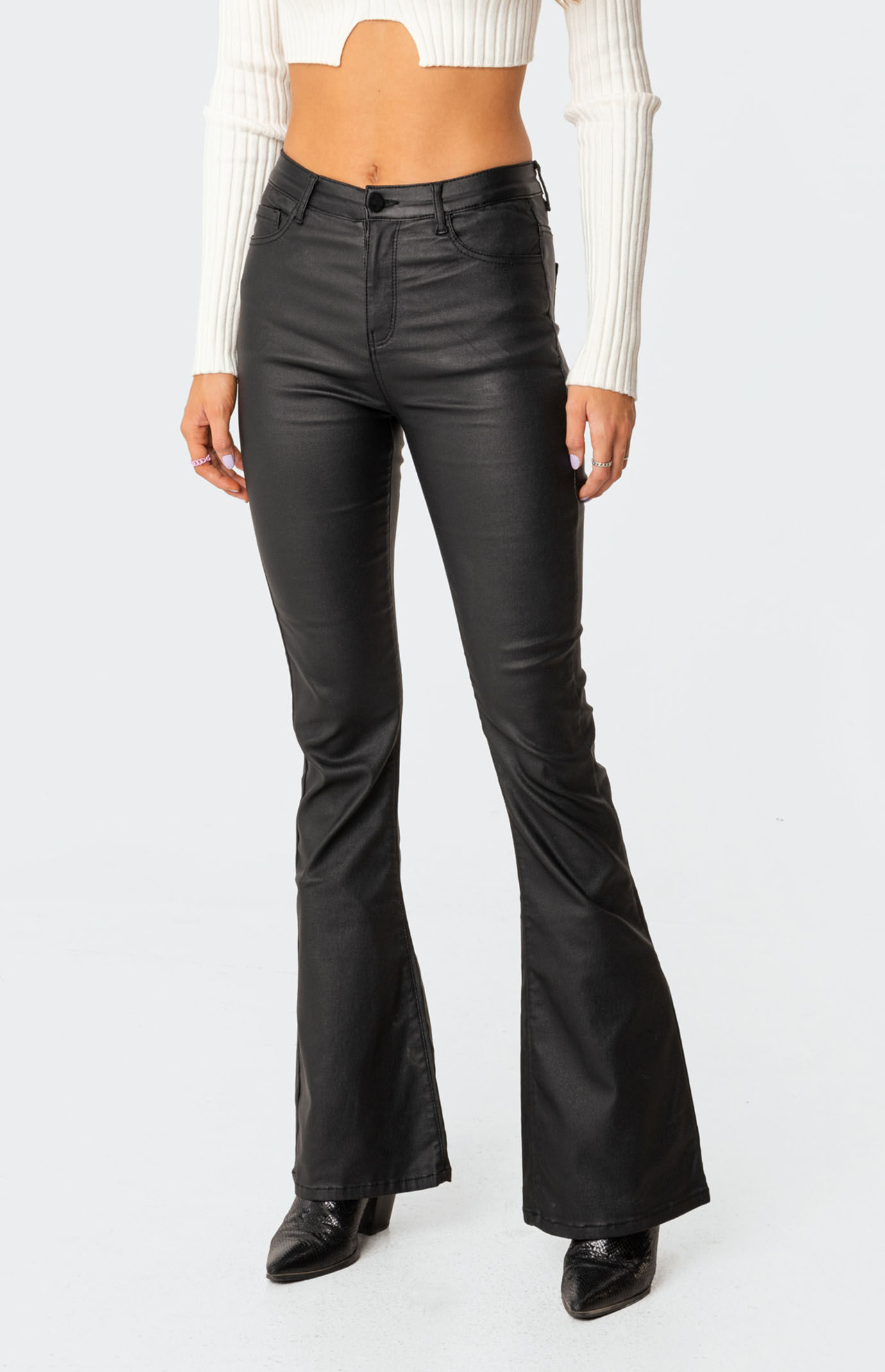 Edikted Luna Faux Leather Flare Jeans | PacSun