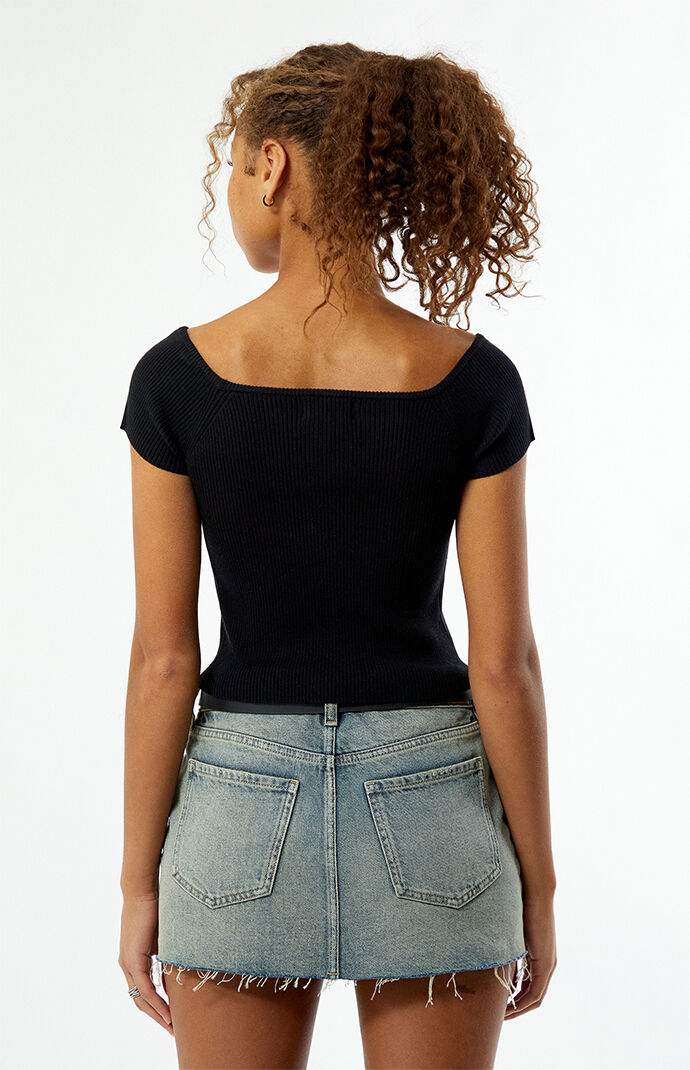 LA Hearts Off-The-Shoulder Button Front Sweater