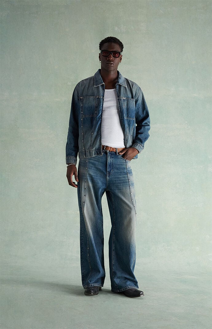 RARE DNM EDIT Tinted Medium Blue Studded Extreme Baggy Jeans