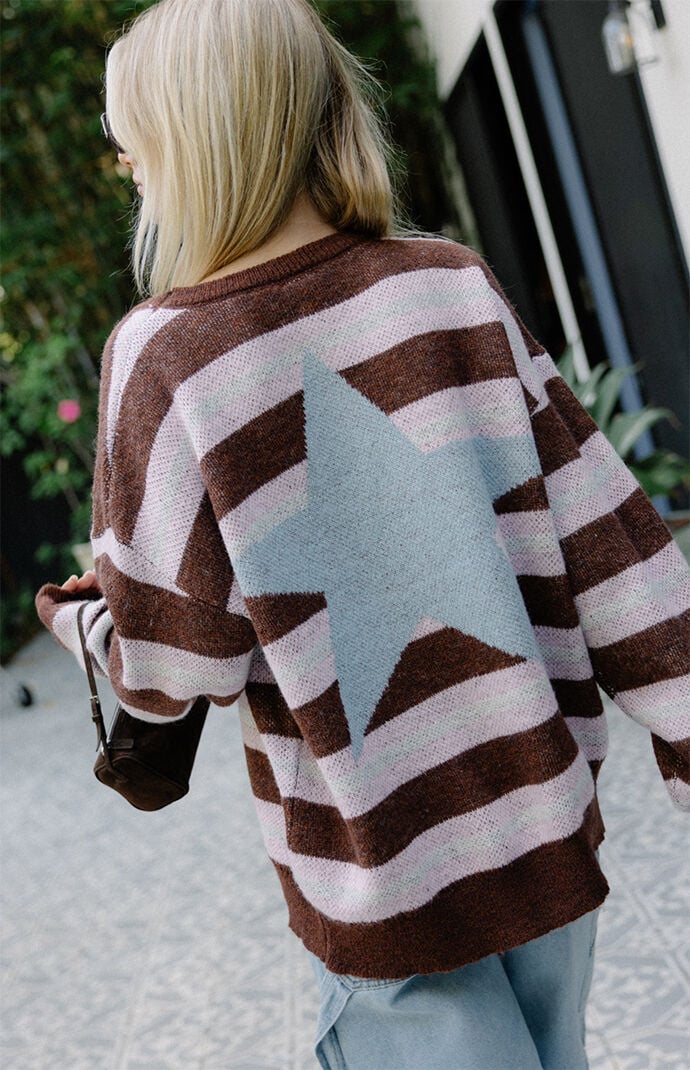 Lonely GHOST Star Knit Striped Sweater