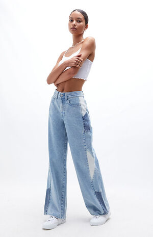 Eco Two-Tone Side Panel High Waisted Baggy Jeans image number 1