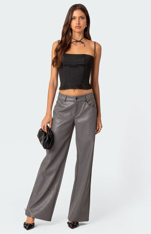 Faux Leather Straight Leg Pants image number 2