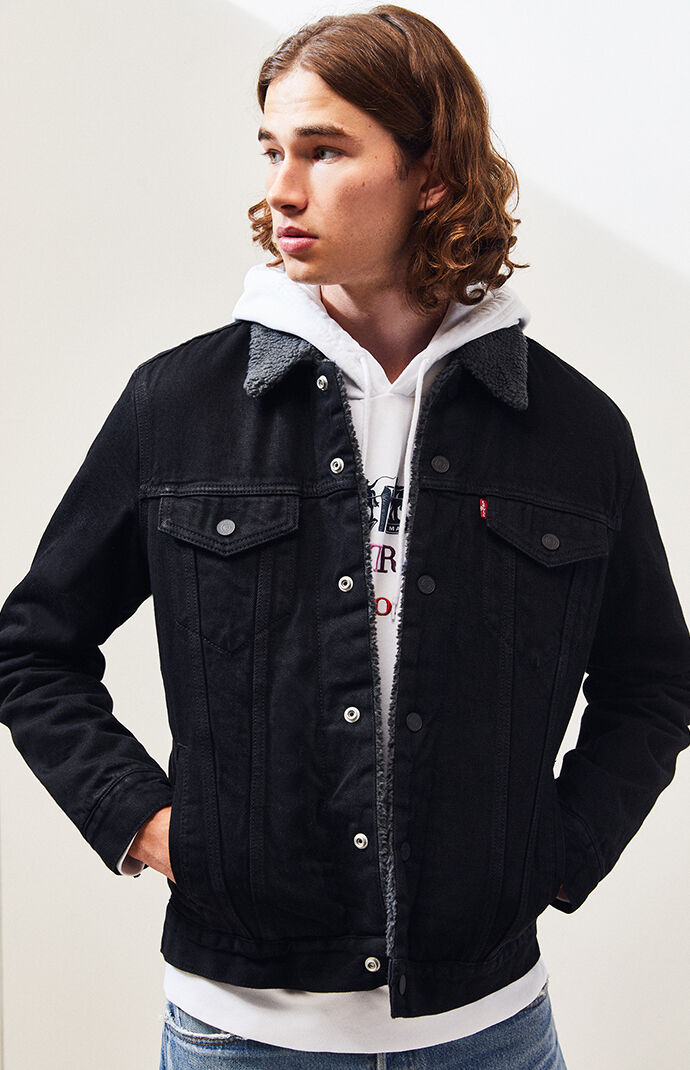 levi black denim sherpa jacket