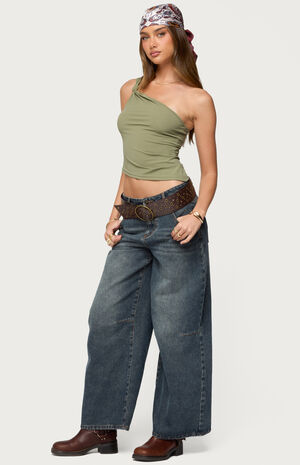 Knotted One Shoulder Asymmetric Top image number 4