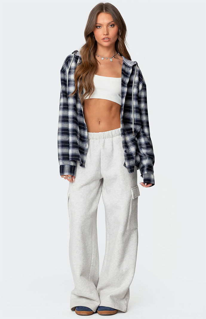 Pacsun plaid mix hooded long sleeve button up shirt discount