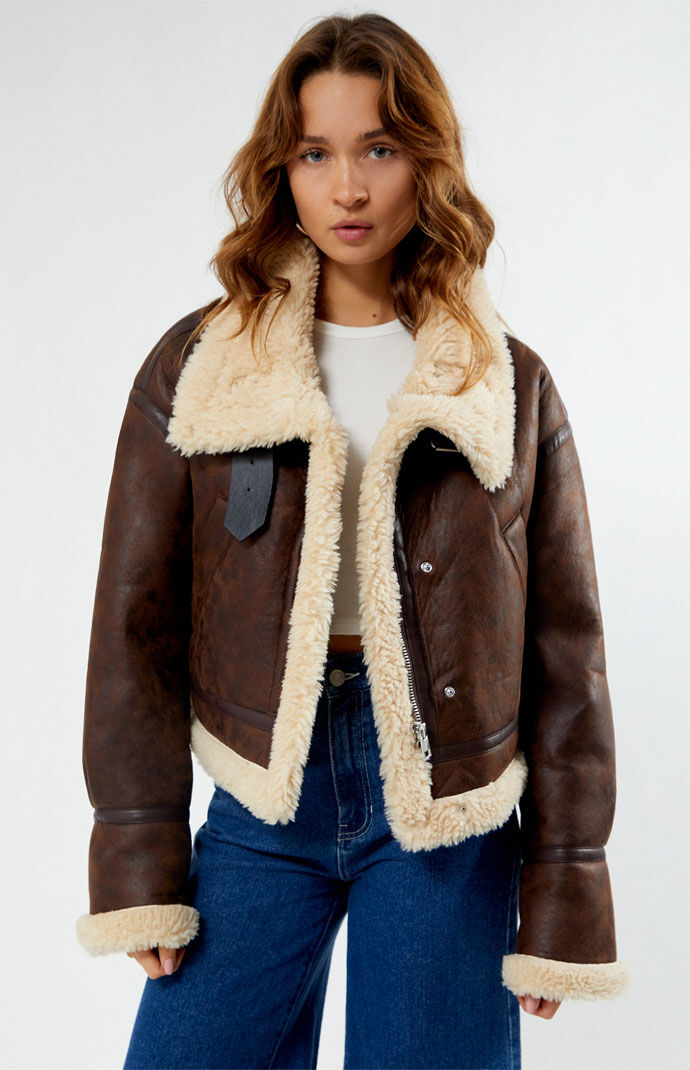 Pacsun Faux Leather Sherpa Moto Jacket | Pacsun