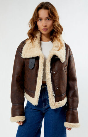 Faux Leather Sherpa Moto Jacket image number 3