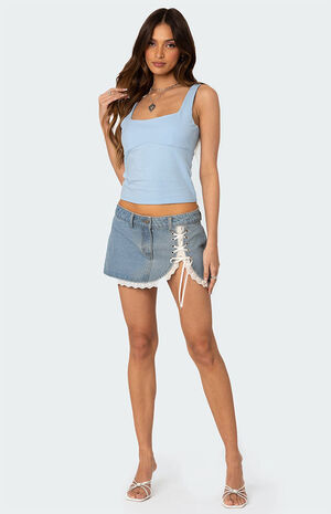Eyelet Lace Up Denim Mini Skirt image number 5