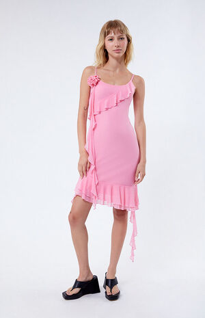 Mesh Ruffle Rose Mini Dress image number 2