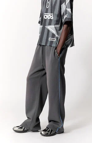 Blue Contrast Binding Fleece Extreme Baggy Sweatpants image number 3