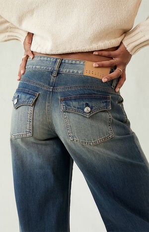 Casey Low Rise Baggy Jeans Button Pocket Dark Blue Tinted image number 5