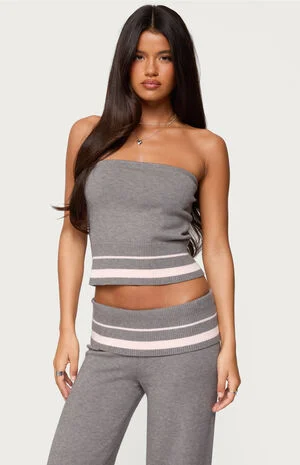 Kaliya Stripey Strapless Knit Top image number 1