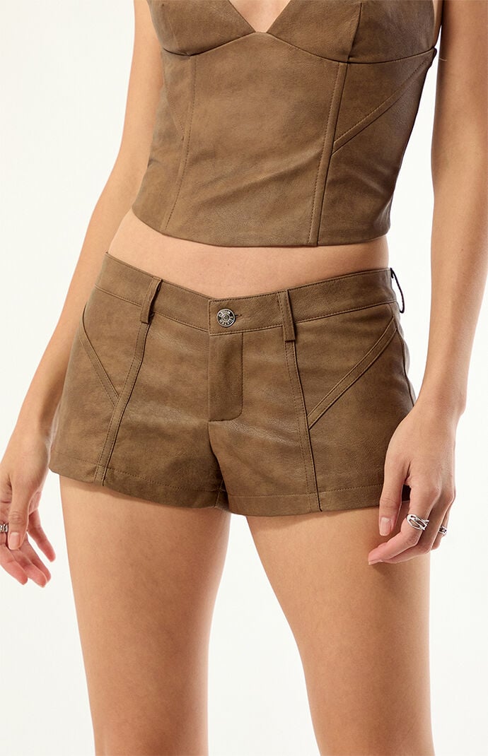 Edikted Idara Faux Leather Micro Shorts