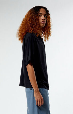 Recycled Solid Black Oversized Camp Shirt image number 3