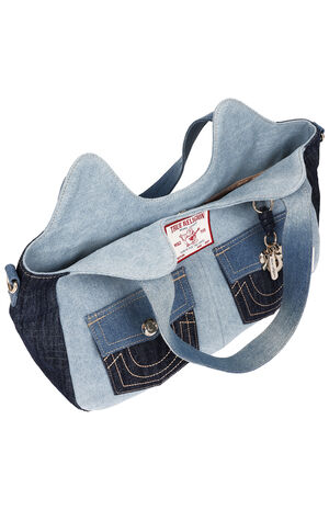 Color Block Denim Soft Satchel Bag image number 5