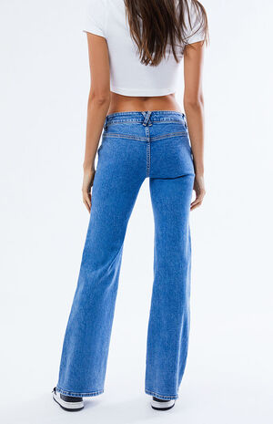 Medium Blue Low Rise Cargo Flare Jeans image number 4