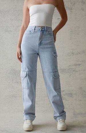 Light Blue Cargo '90s Boyfriend Jeans image number 2