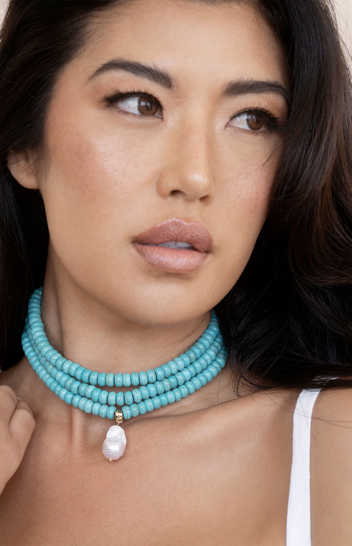 Ettika Marina Layers Turquoise Beaded Pearl Pendant Necklace