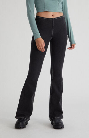 Black Low Rise Flare Pants image number 2