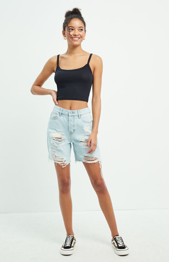 Lookout Blue High Waisted Denim Boy Shorts