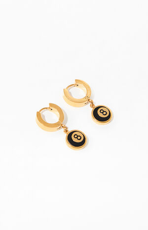 Gold 8 Ball Hoop Earrings image number 3