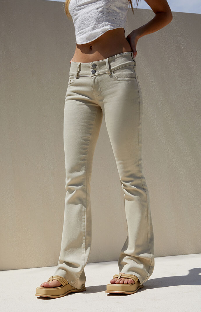Pacsun Beige Stretch Wide Waistband Low Rise Bootcut Jeans