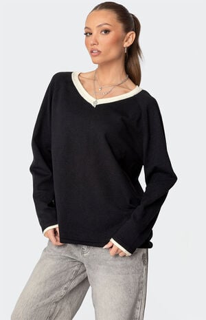 Contrast V Neck Knit Sweater image number 3