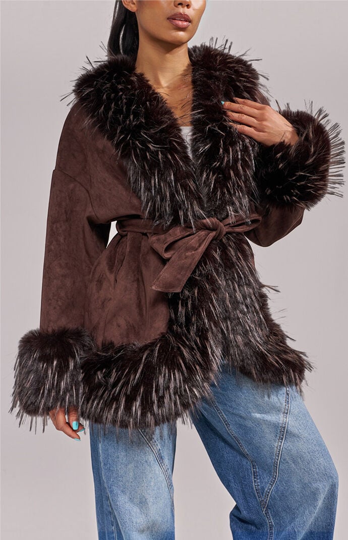 AZALEA WANG Maelle Espresso Faux Fur Jacket