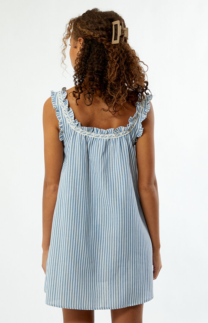 Blue & White Striped Dress - Cotton Mini Dress - Summer