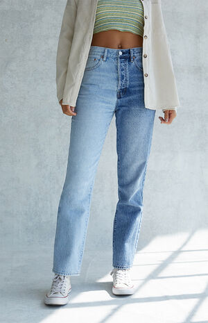 Eco Two-Tone Blue Dad Jeans image number 2