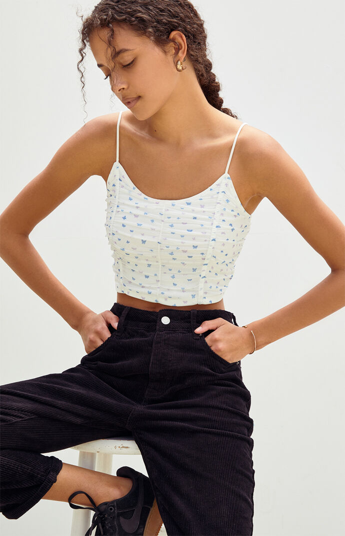Mesh Gathered Cami Tank Top