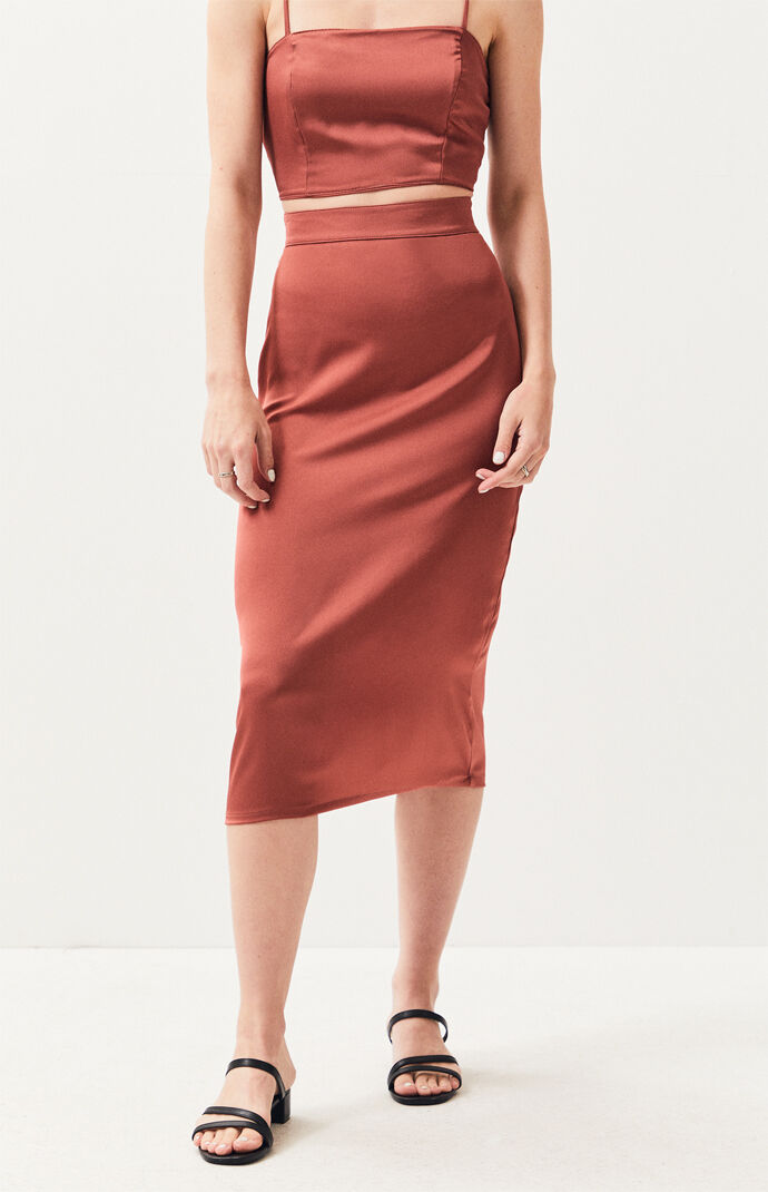 kendall satin midi skirt