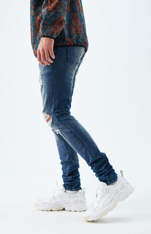 Dark Ripped Stacked Skinny Jeans image number 3