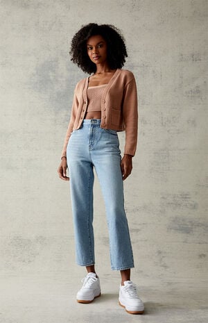 Light Blue High Waisted Straight Leg Jeans image number 1