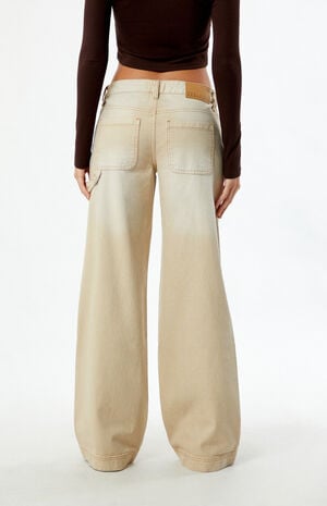Beige Low Rise Baggy Carpenter Jeans image number 4