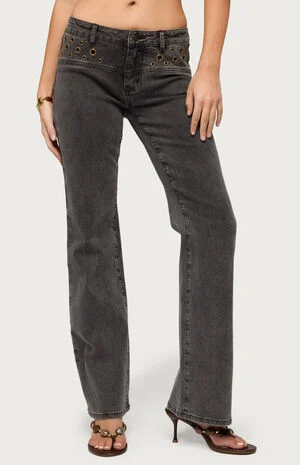 Grommet Mid Rise Straight Leg Jeans image number 1