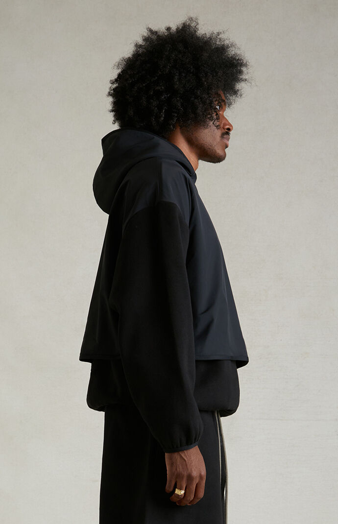【ESSENTIALS】NYLON FLEECE HOODED SWEATER/ BLACK Fear of God Essentials Nylon Fleece Hoodie Ink/Jet Black