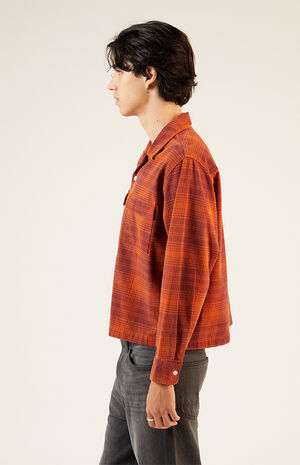 Orange Washed Cropped Camp Flannel Shirt image number 2