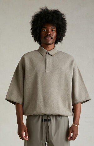 Heather Grey 3/4 Sleeve Polo Sweatshirt image number 2