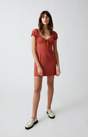 Tie Front Linen Mini Dress image number 4