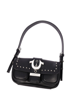 Black Smooth Moto Studded Shoulder Bag image number 7