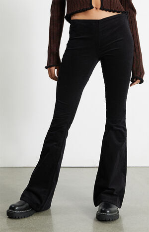 Black Low Rise Corduroy Flare Pants image number 2