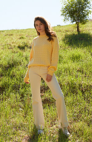 Yellow Brianna Cable Knit Sweater image number 4