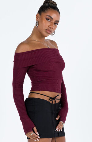Eco Burgundy Morley Off-The-Shoulder Sweater image number 4