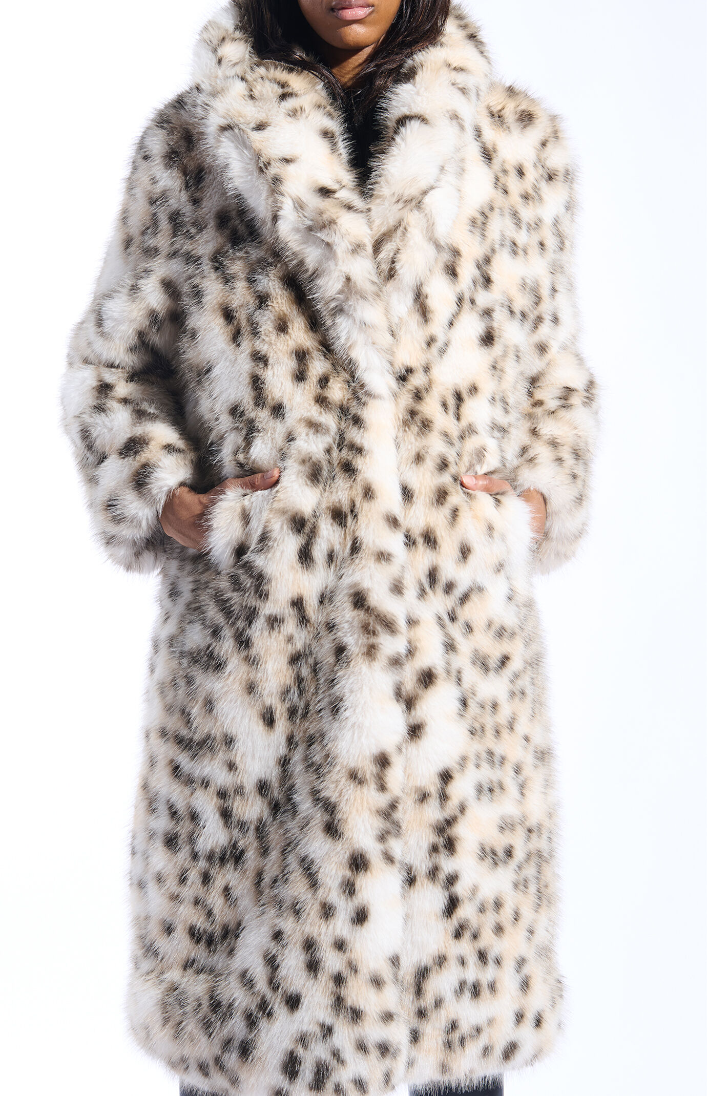 AZALEA WANG Pepper Snow Leopard Faux Fur Coat