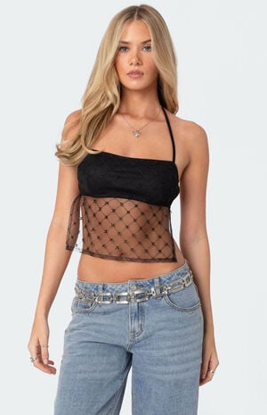 Sheer Sequin Backless Top image number 1