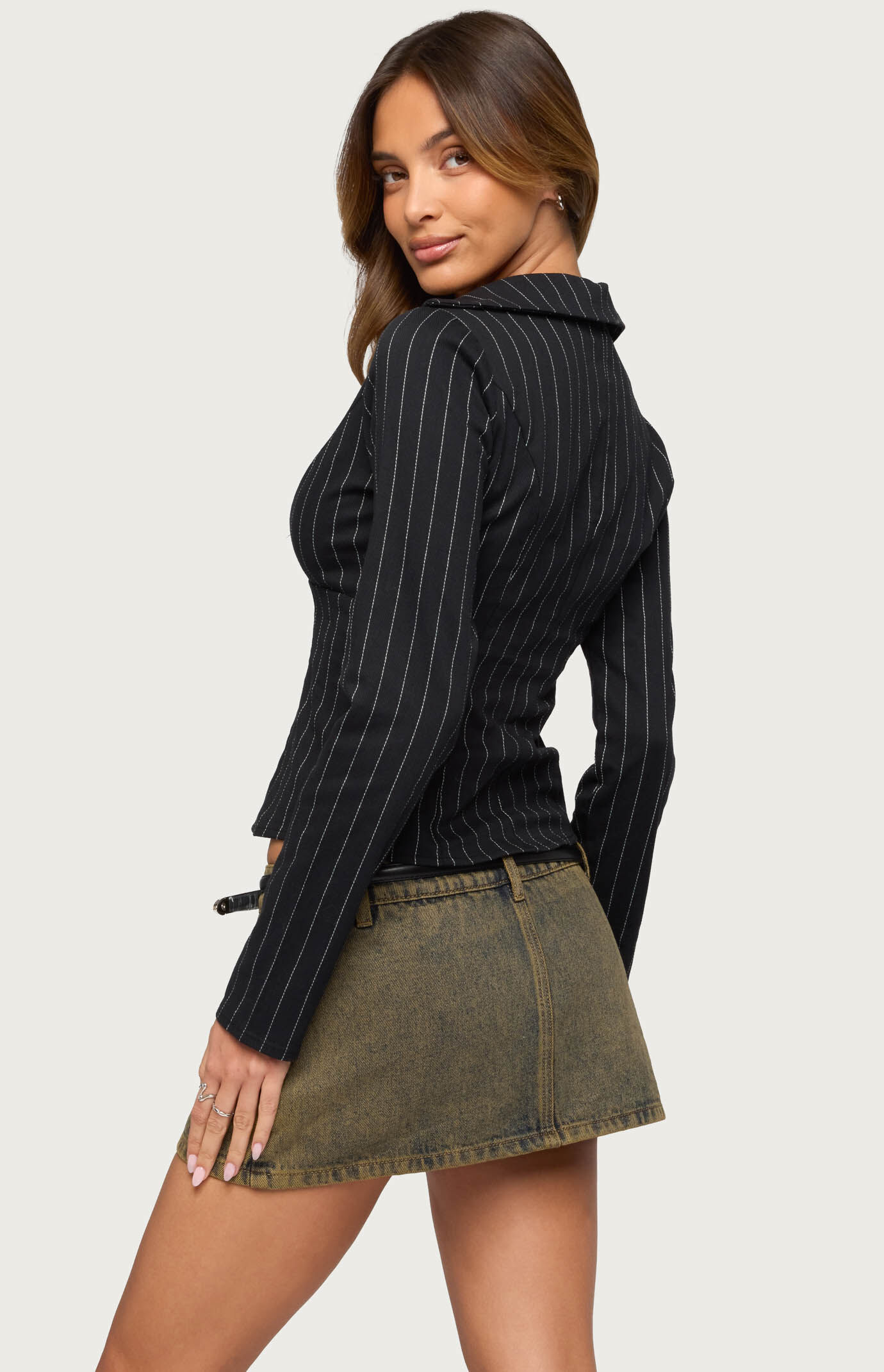 Edikted Araceli Pinstripe Tailored Shirt
