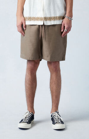 Brown Textured Volley Shorts image number 2