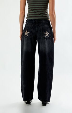Black Mid Rise Baggy Jeans image number 4