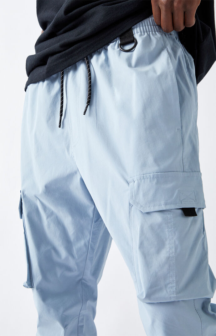 Utility Blue Nylon Slim Cargo Pants